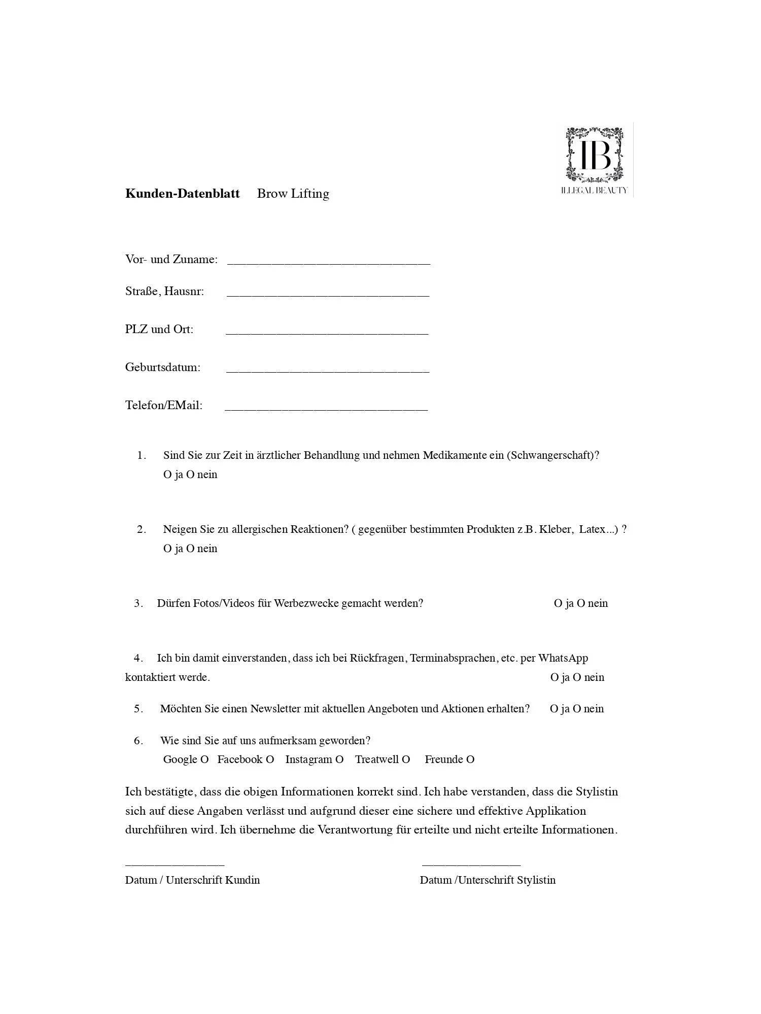 Kundenformular | Browlifting 50 Stück - IBLASHES